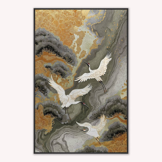 Neutral River Crane 1 Velvet Canvas Art