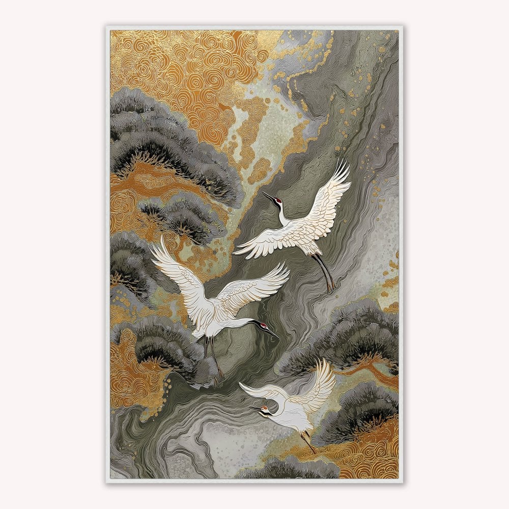 Neutral River Crane 1 Velvet Canvas Art