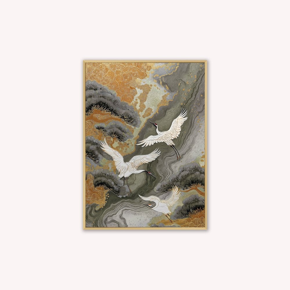 Neutral River Crane 1 Velvet Canvas Art