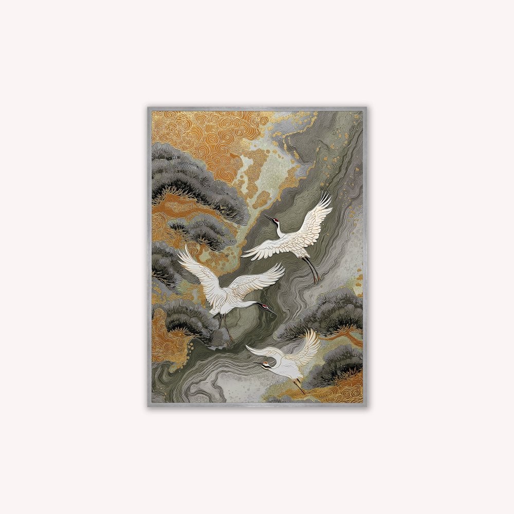 Neutral River Crane 1 Velvet Canvas Art