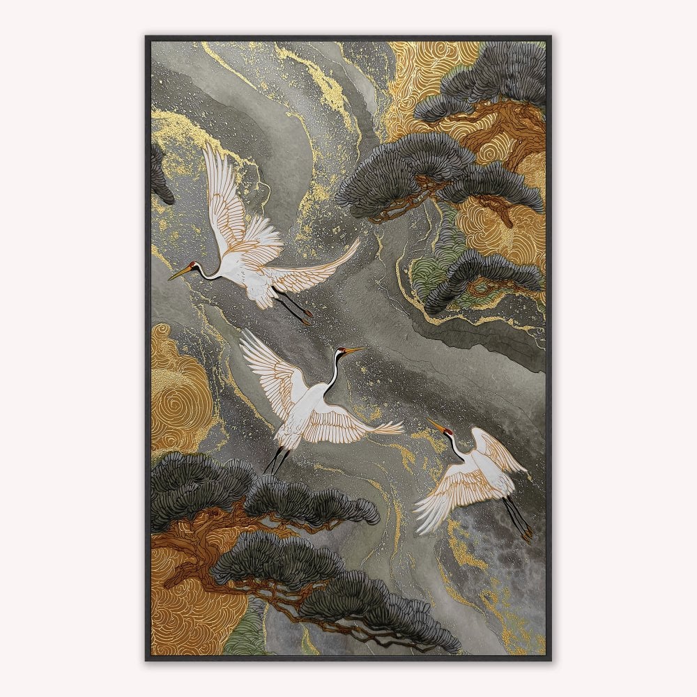 Neutral River Crane 2 Velvet Canvas Art