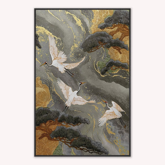 Neutral River Crane 2 Velvet Canvas Art