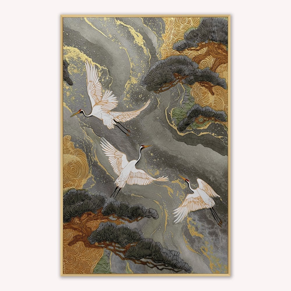 Neutral River Crane 2 Velvet Canvas Art