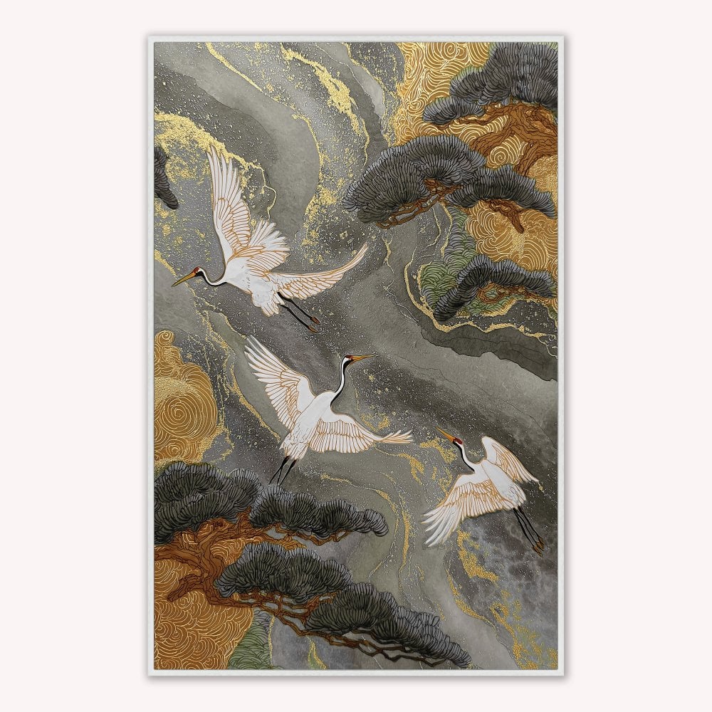Neutral River Crane 2 Velvet Canvas Art