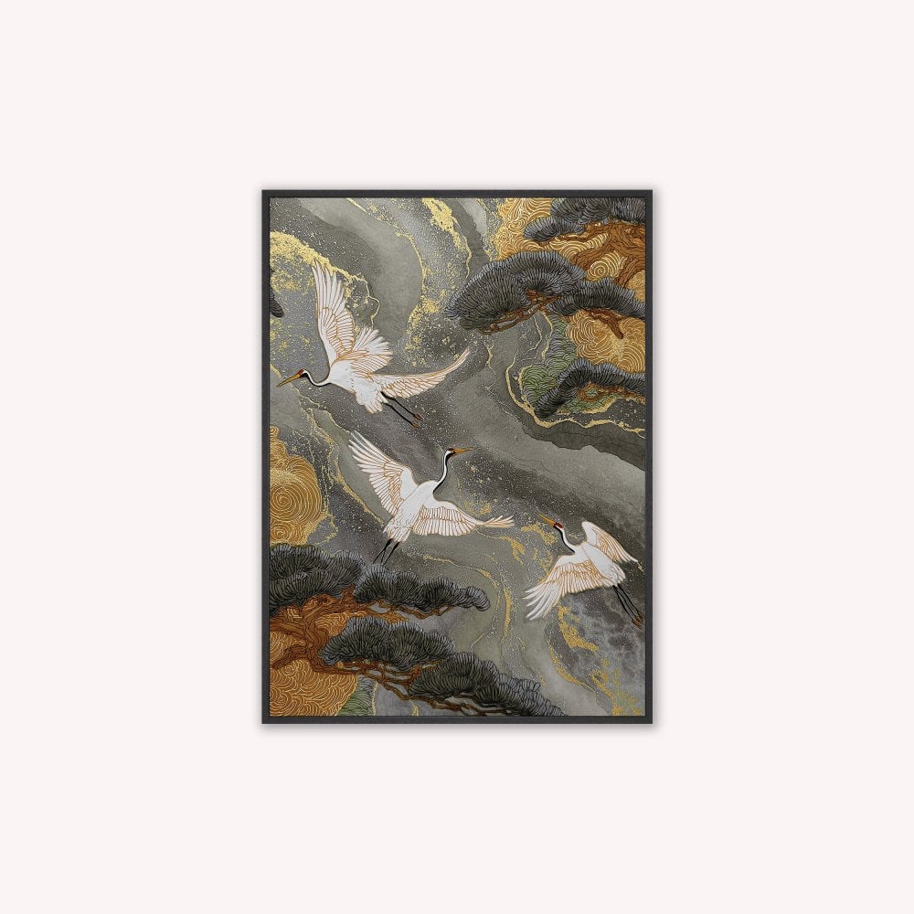 Neutral River Crane 2 Velvet Canvas Art