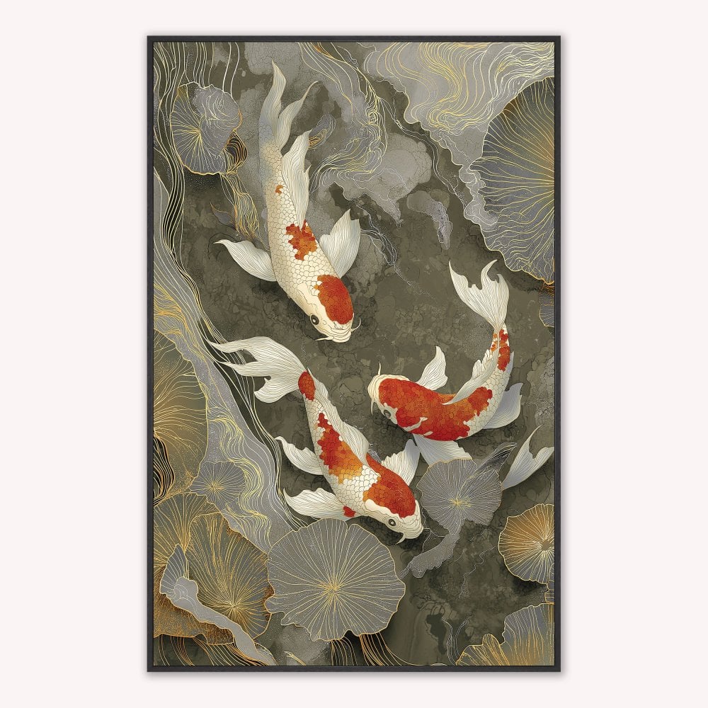 Neutral River Koi 1 Velvet Canvas Art