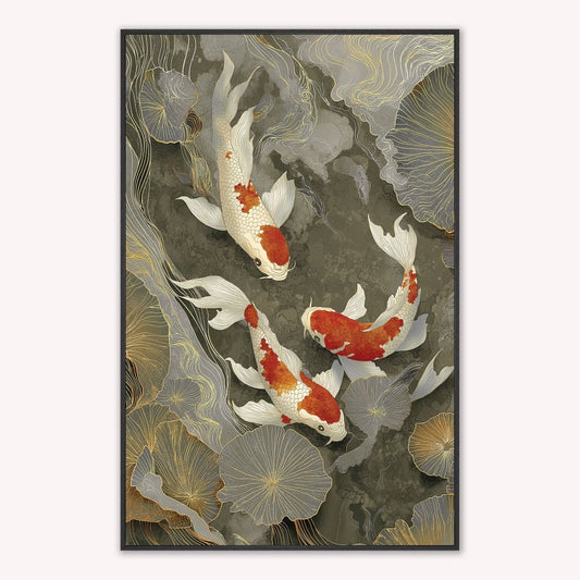Neutral River Koi 1 Velvet Canvas Art