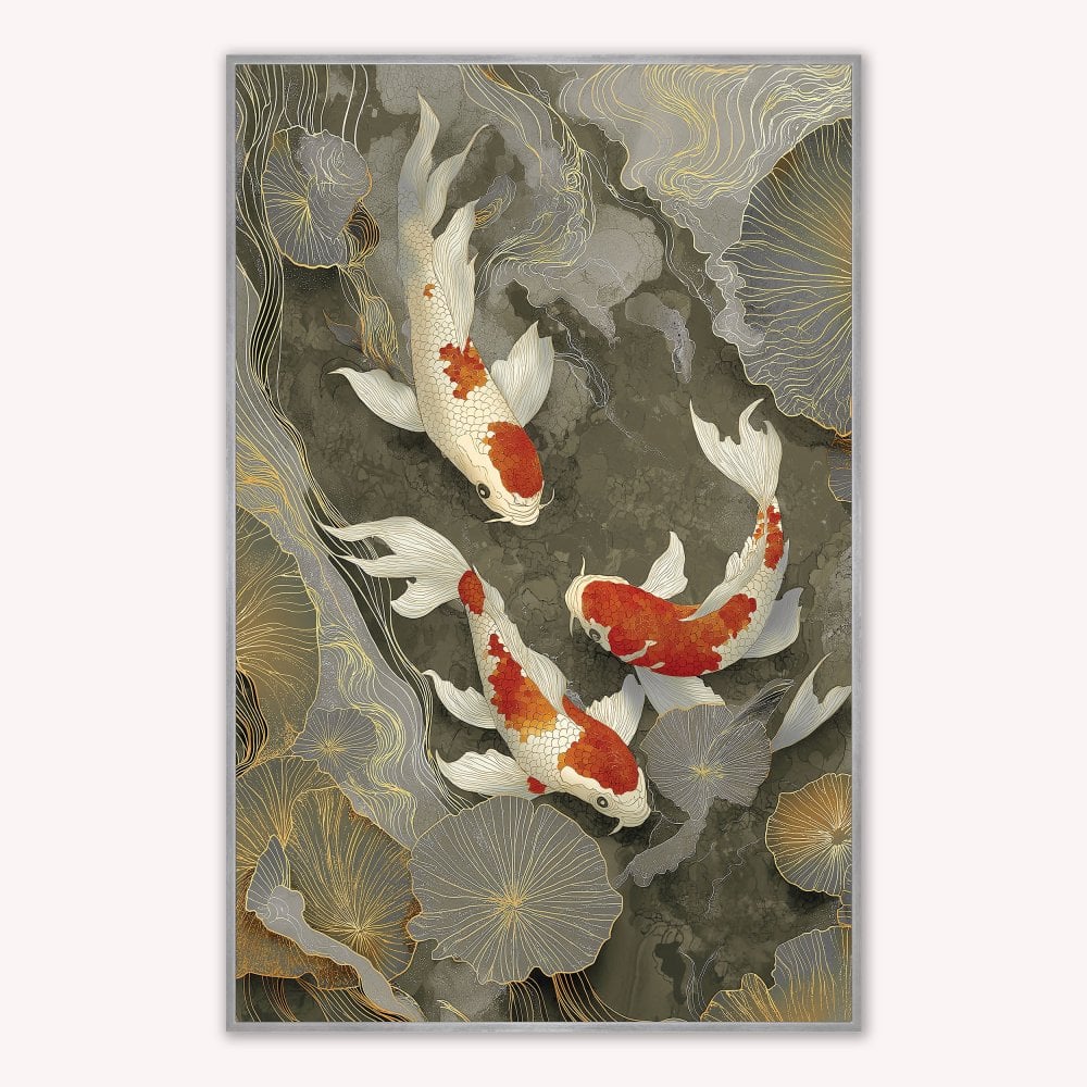 Neutral River Koi 1 Velvet Canvas Art