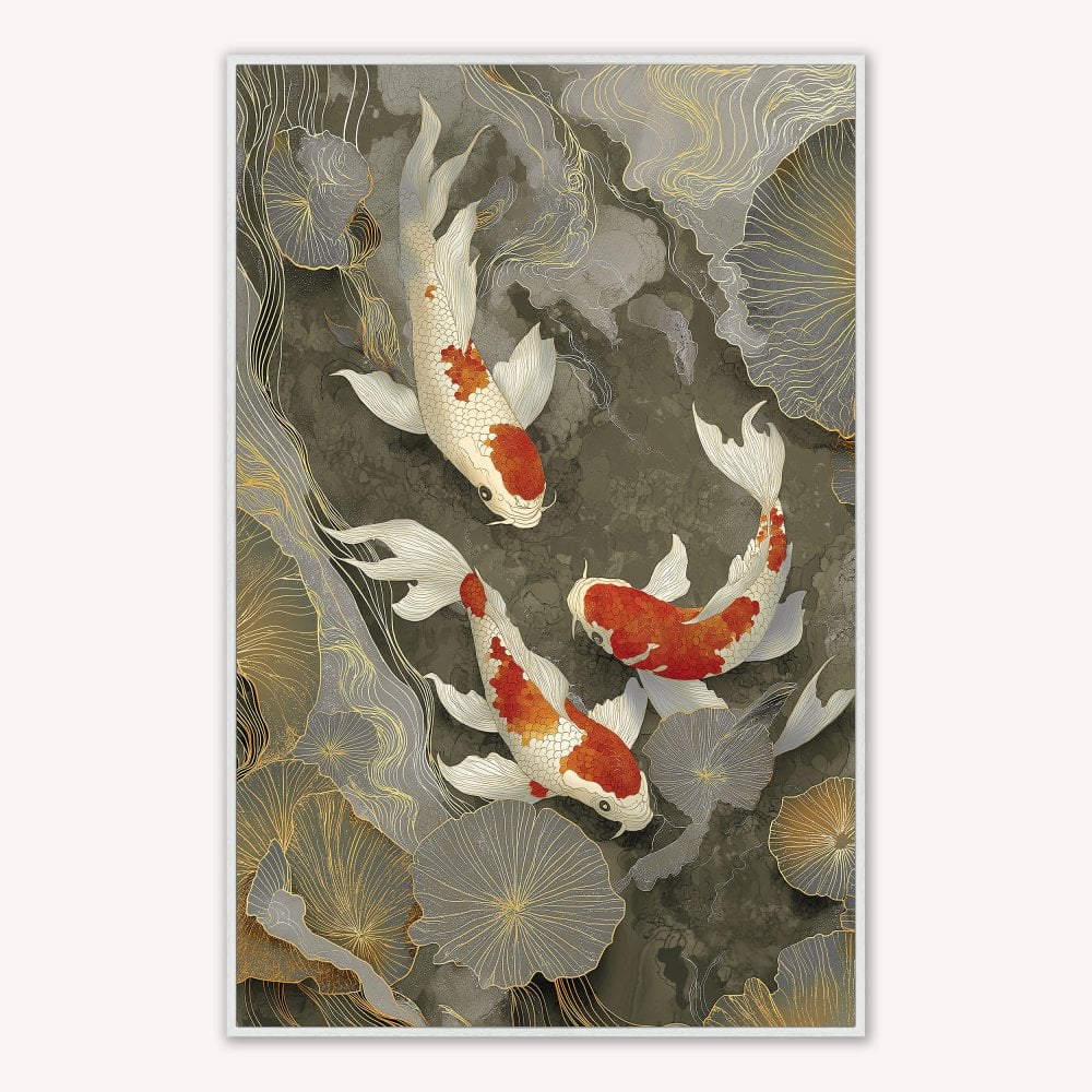 Neutral River Koi 1 Velvet Canvas Art