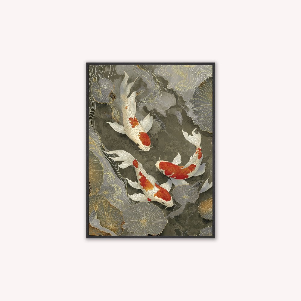 Neutral River Koi 1 Velvet Canvas Art