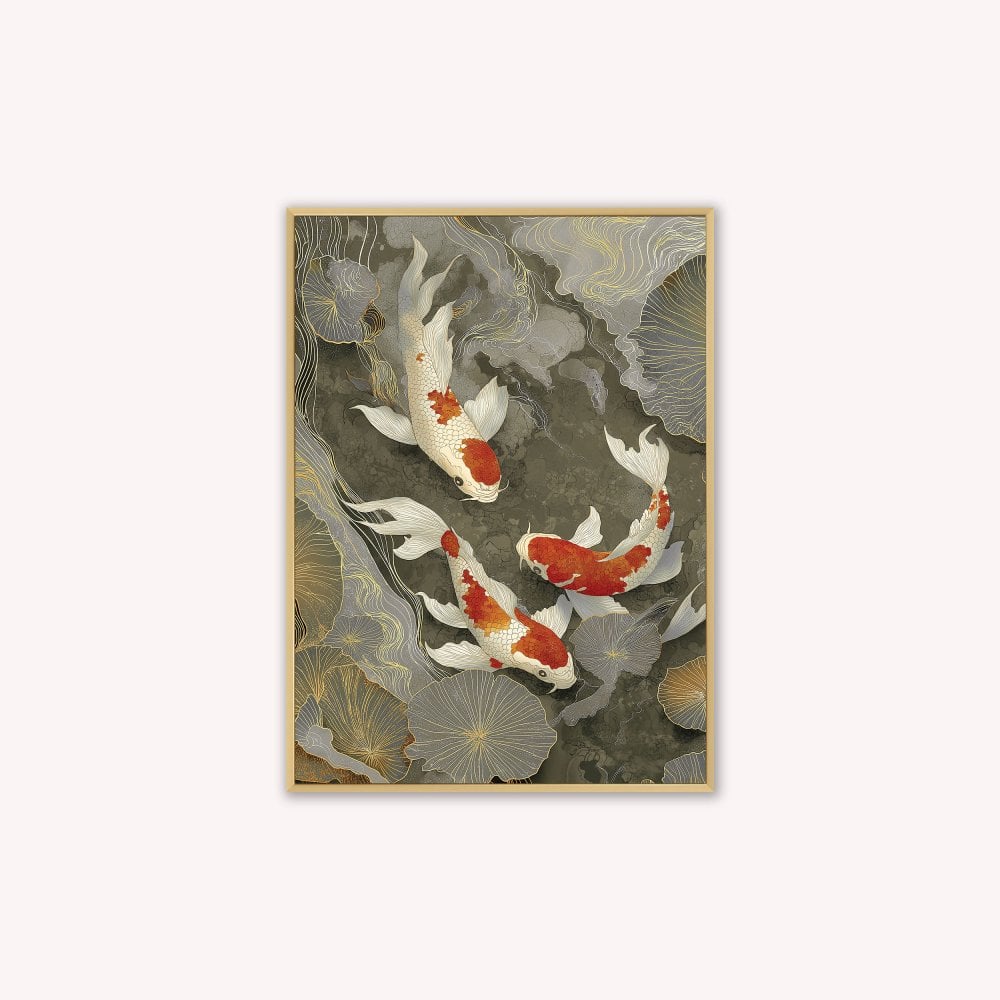 Neutral River Koi 1 Velvet Canvas Art