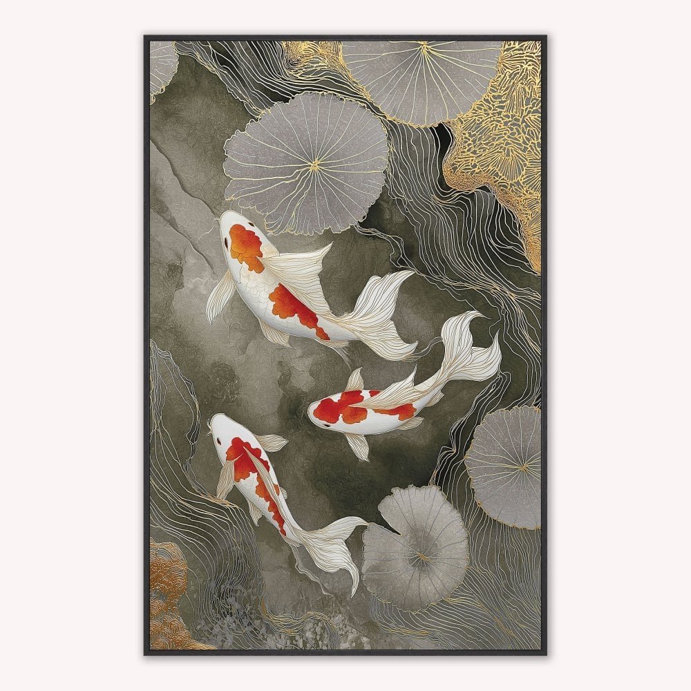 Neutral River Koi 2 Velvet Canvas Art