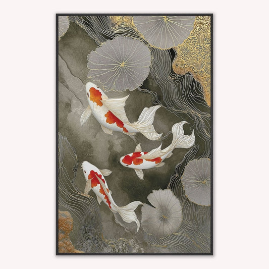 Neutral River Koi 2 Velvet Canvas Art