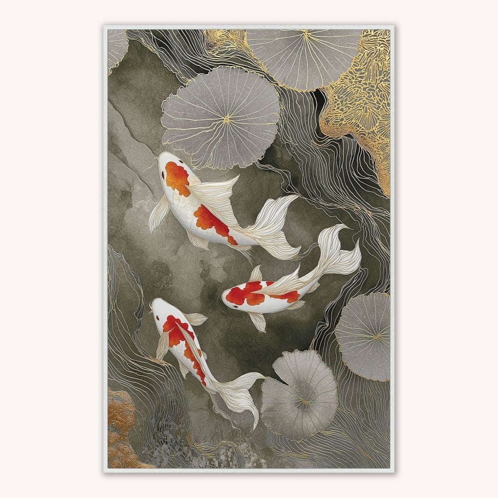 Neutral River Koi 2 Velvet Canvas Art