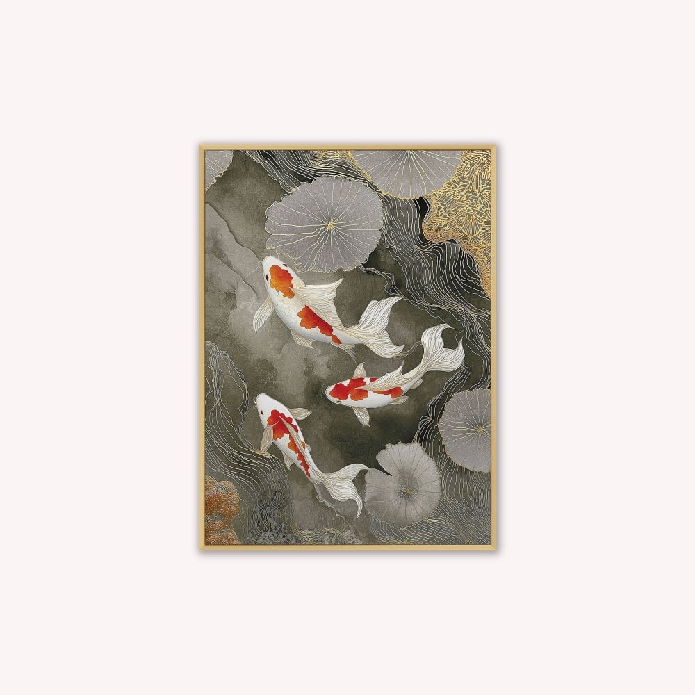 Neutral River Koi 2 Velvet Canvas Art