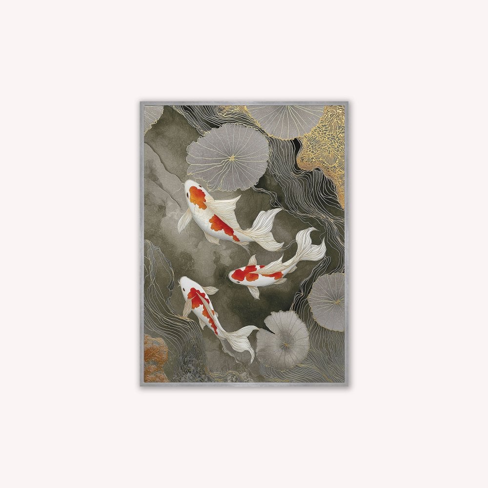 Neutral River Koi 2 Velvet Canvas Art