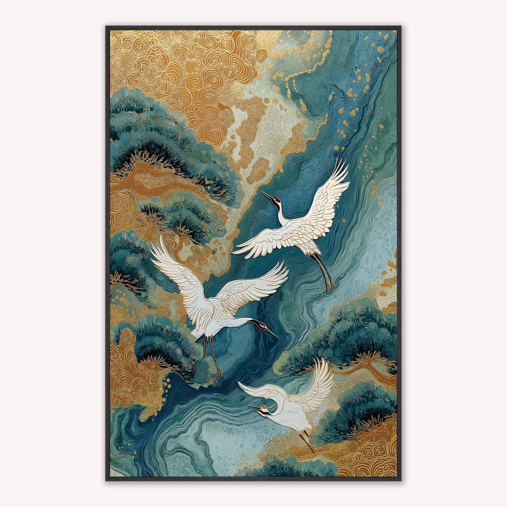 Teal River Crane 1 Velvet Canvas Art