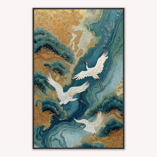 Teal River Crane 1 Velvet Canvas Art