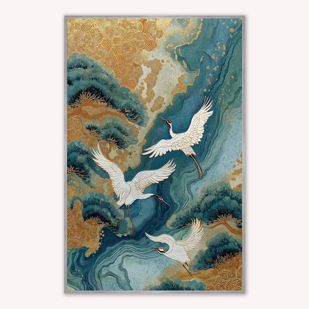 Teal River Crane 1 Velvet Canvas Art