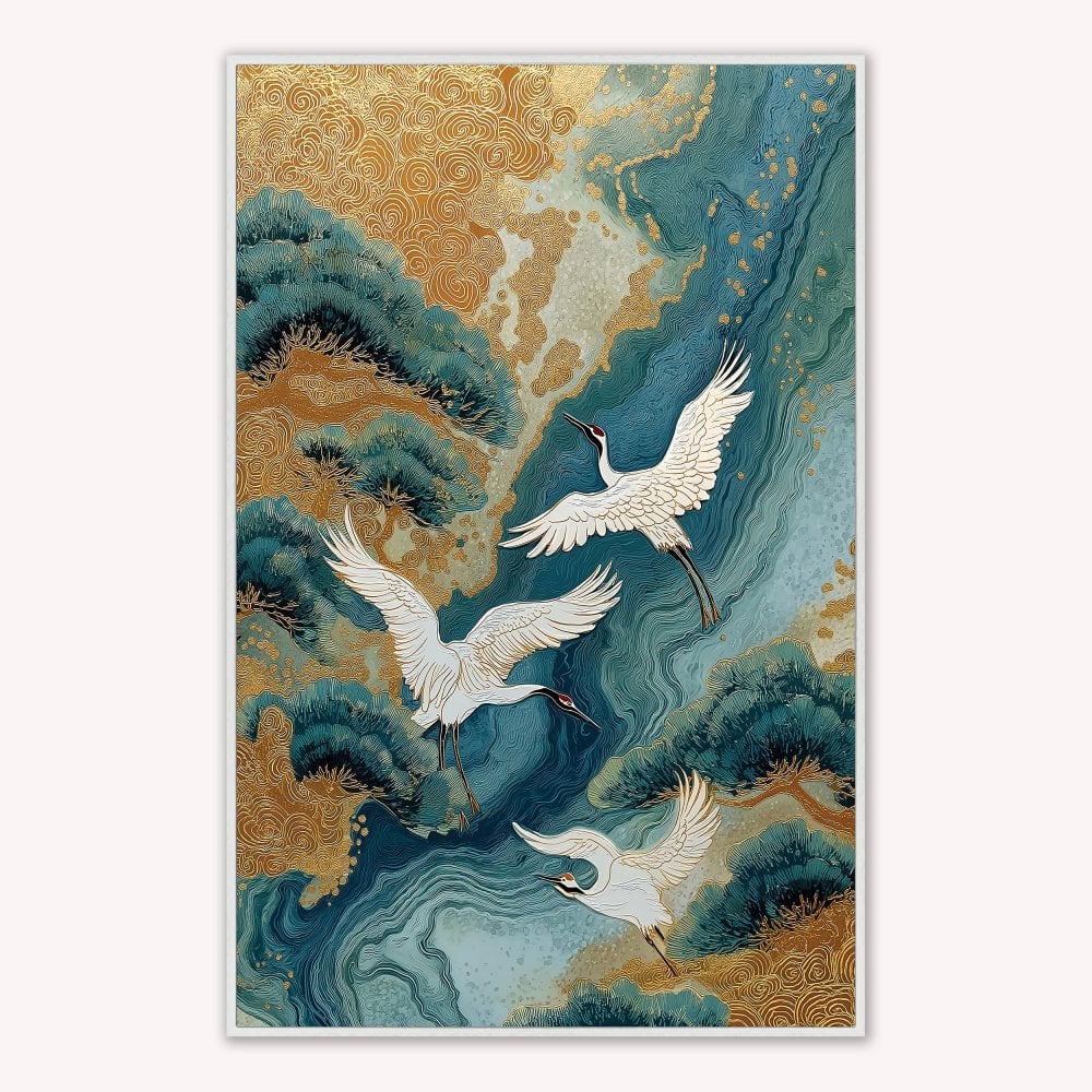 Teal River Crane 1 Velvet Canvas Art