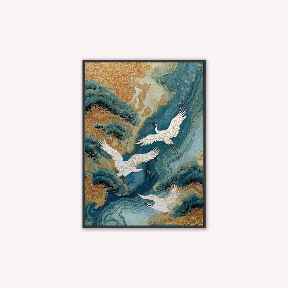Teal River Crane 1 Velvet Canvas Art