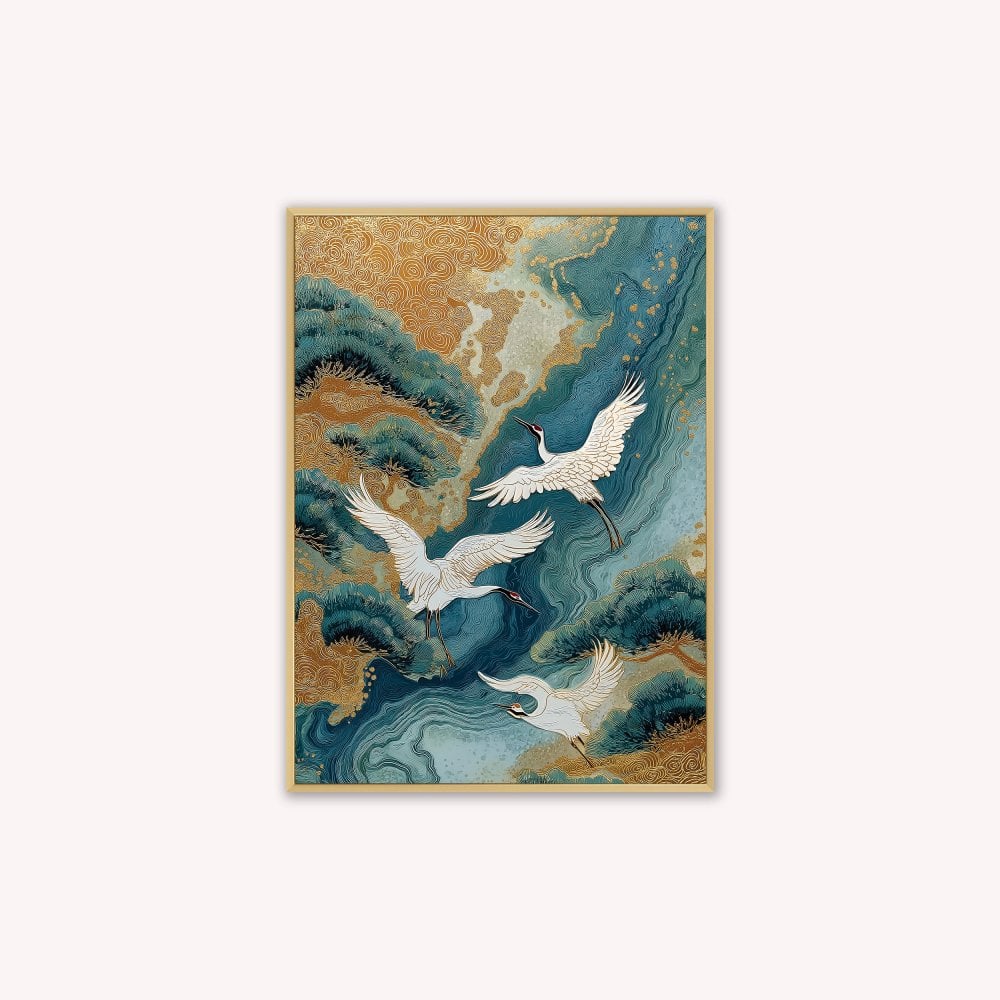 Teal River Crane 1 Velvet Canvas Art