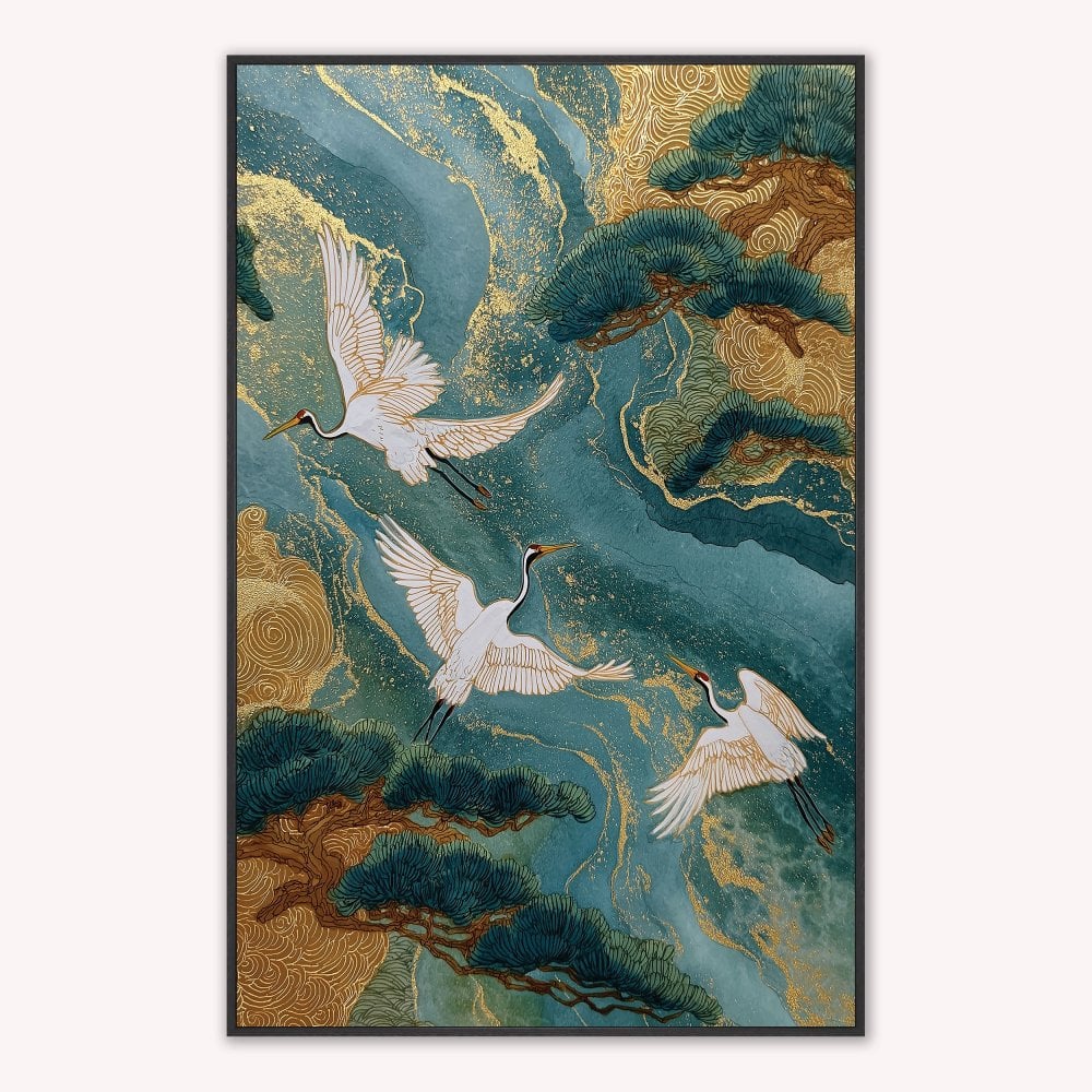Teal River Crane 2 Velvet Canvas Art