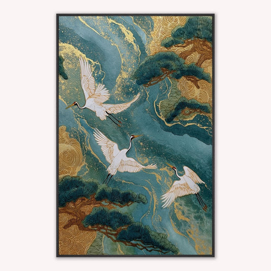 Teal River Crane 2 Velvet Canvas Art