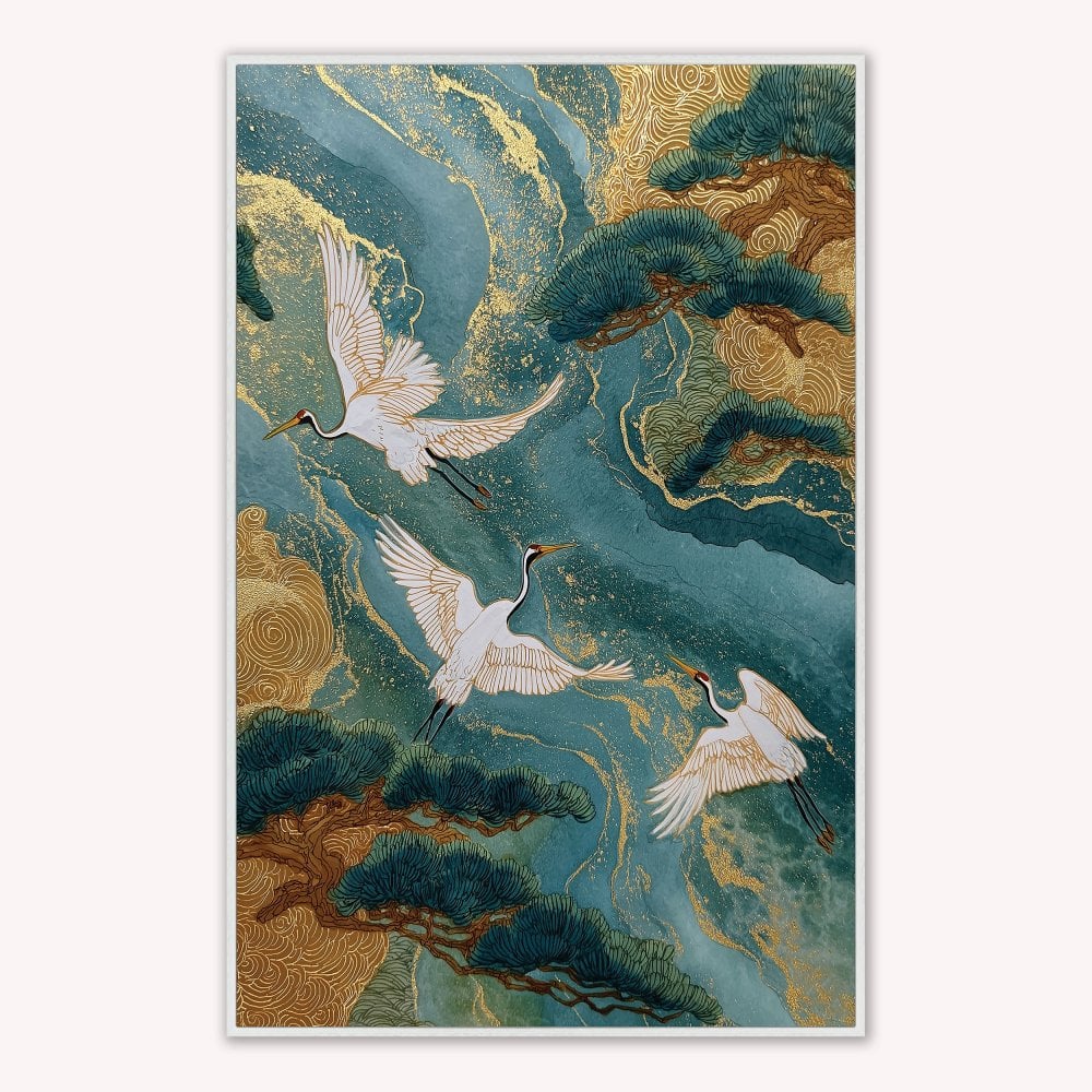 Teal River Crane 2 Velvet Canvas Art