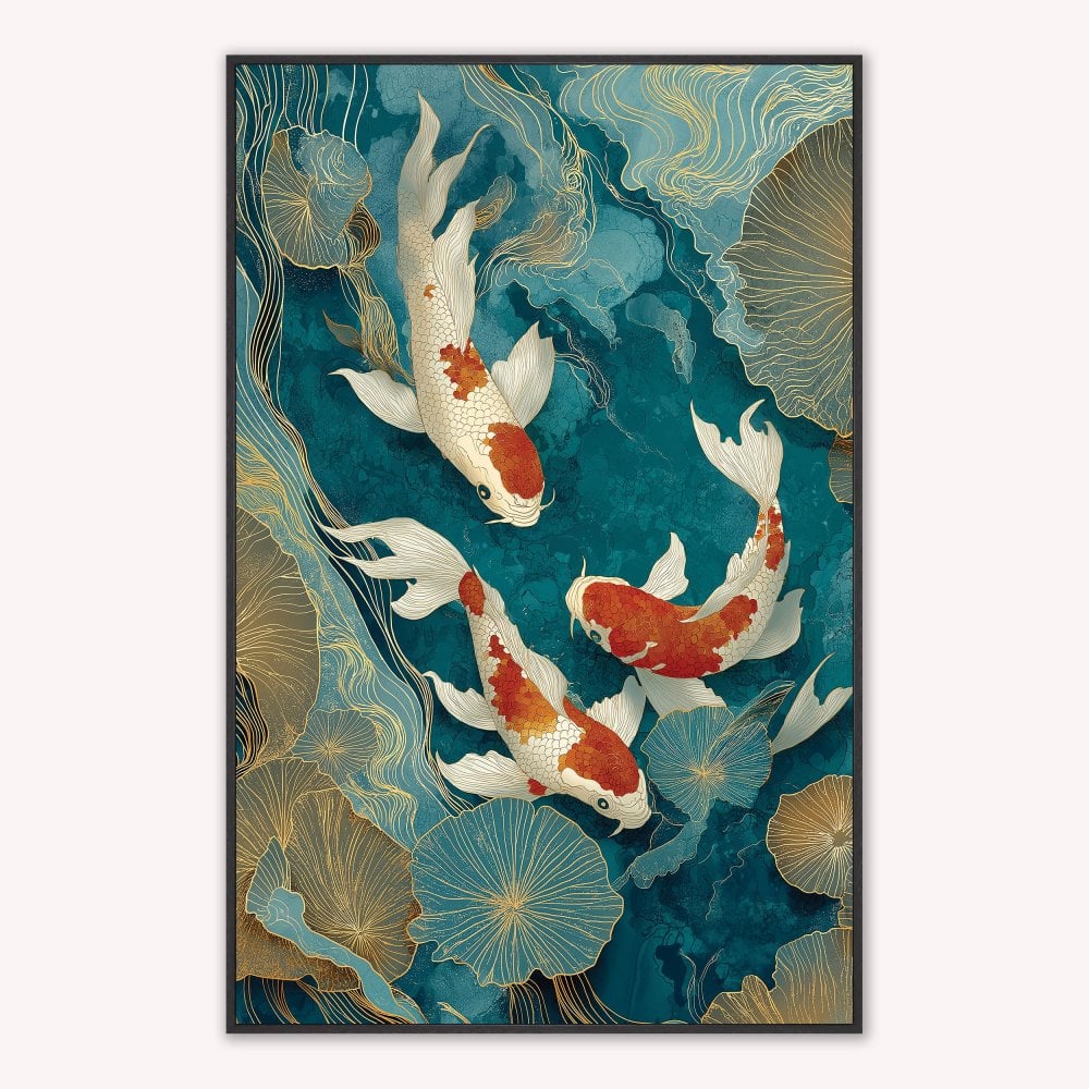 Teal River Koi 1 Velvet Canvas Art