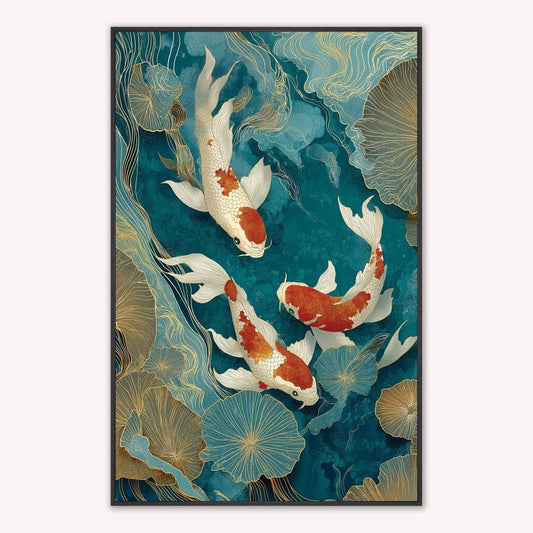 Teal River Koi 1 Velvet Canvas Art