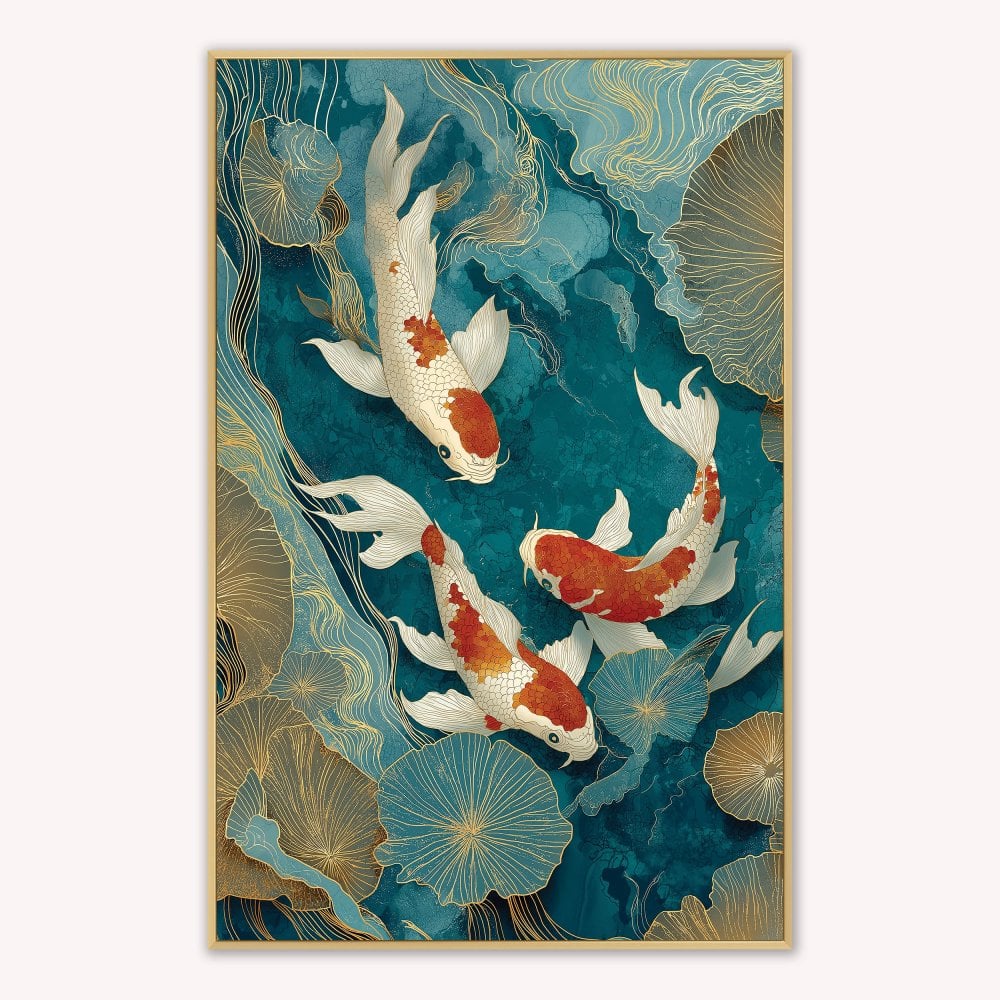 Teal River Koi 1 Velvet Canvas Art