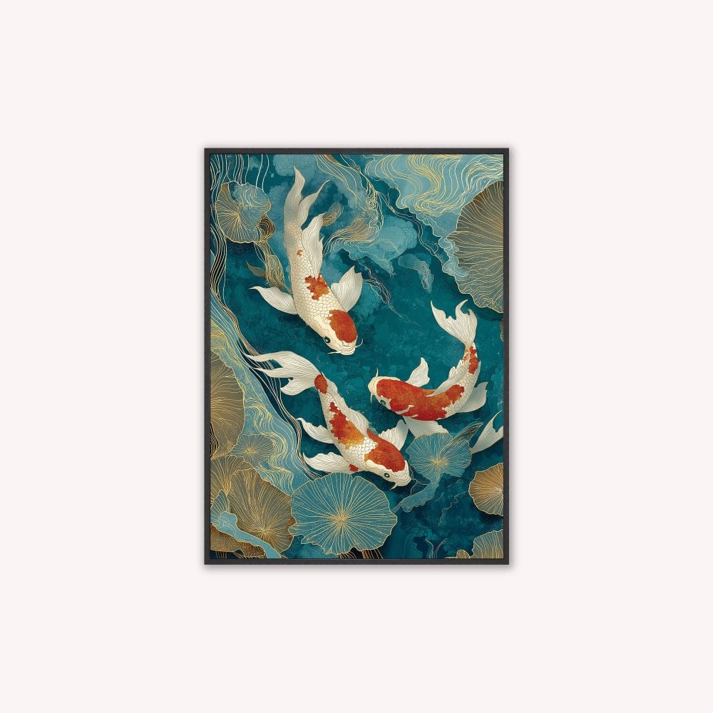 Teal River Koi 1 Velvet Canvas Art