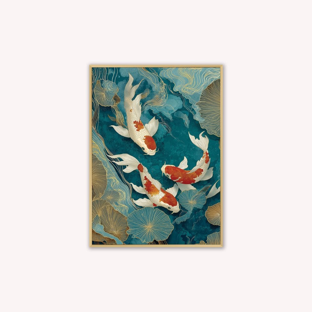 Teal River Koi 1 Velvet Canvas Art