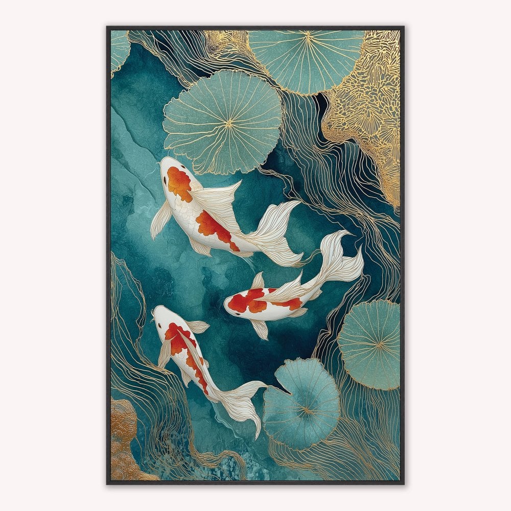 Teal River Koi 2 Velvet Canvas Art