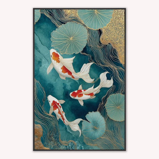 Teal River Koi 2 Velvet Canvas Art