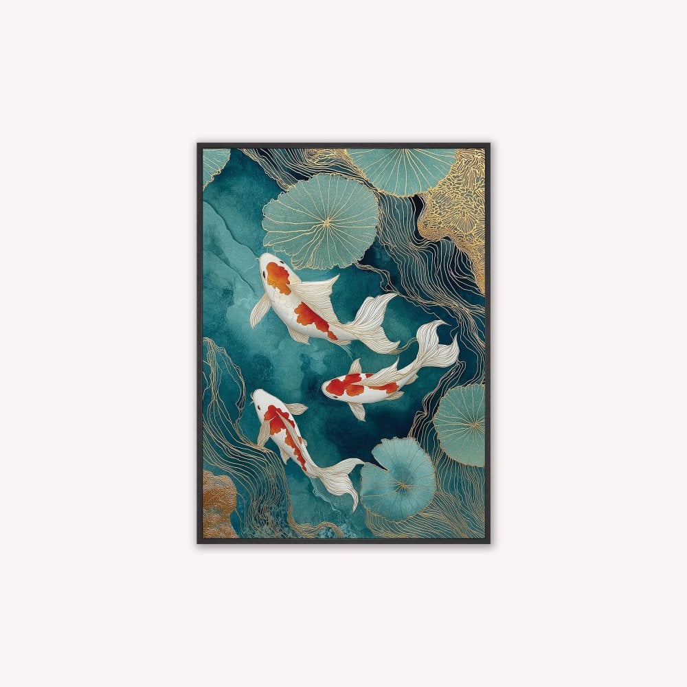 Teal River Koi 2 Velvet Canvas Art
