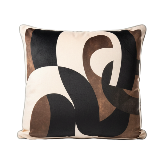 Abstract Whispered Cocoa Velvet Cushion - 60 x 60