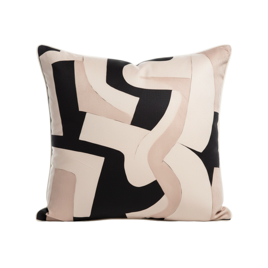 Abstract Latte & Linen Velvet Cushion - 60 x 60