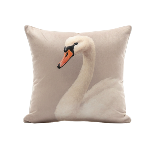 Curious White Swan Velvet Cushion - 60 x 60