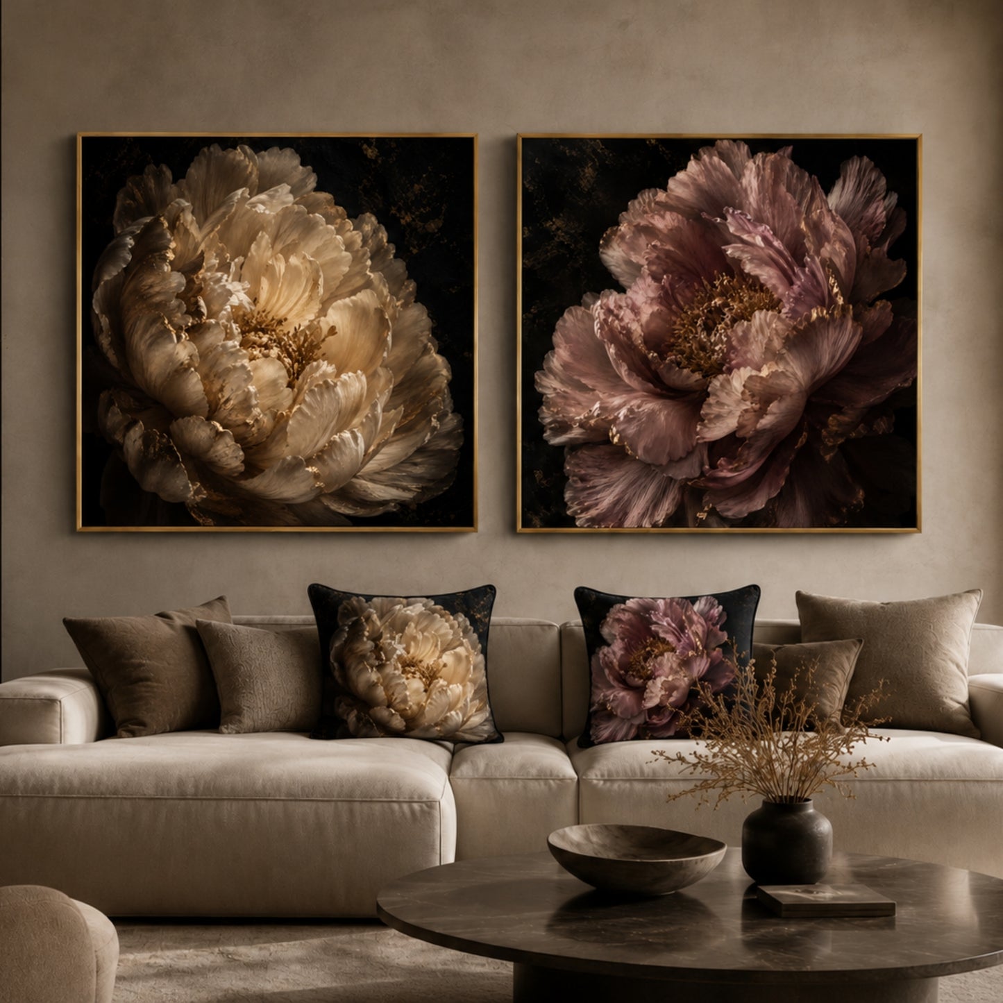 Champagne Peony Square Velvet Canvas
