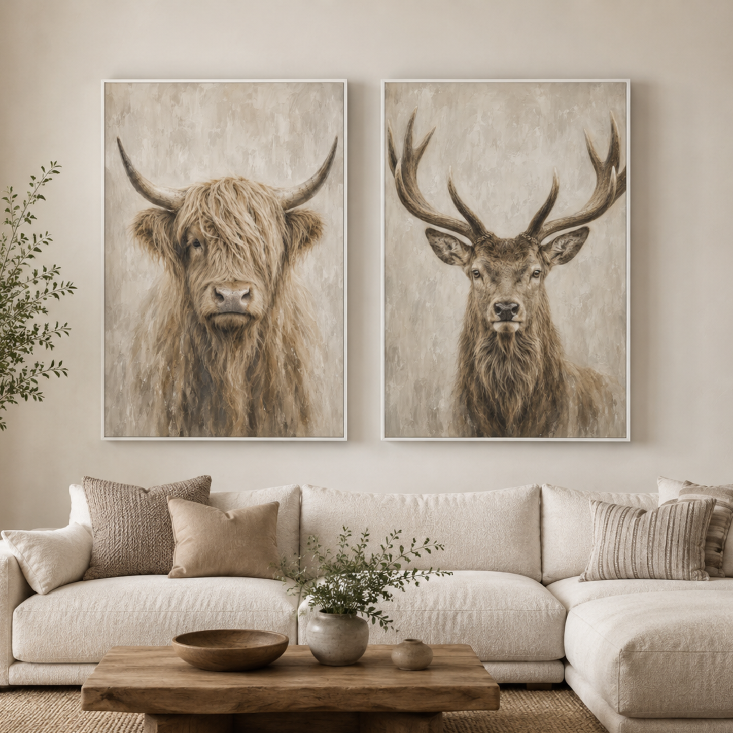 Neutral Stag Framed Canvas Art
