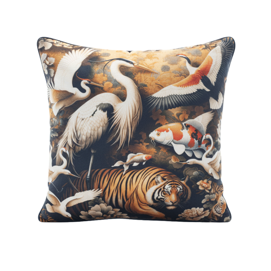 Orient 3 Bird & Koi Pond Velvet Cushion - 60 x 60