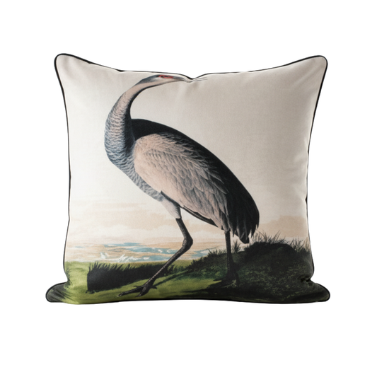 Vintage Birds - Hooping Crane Velvet Cushion - 60 x 60