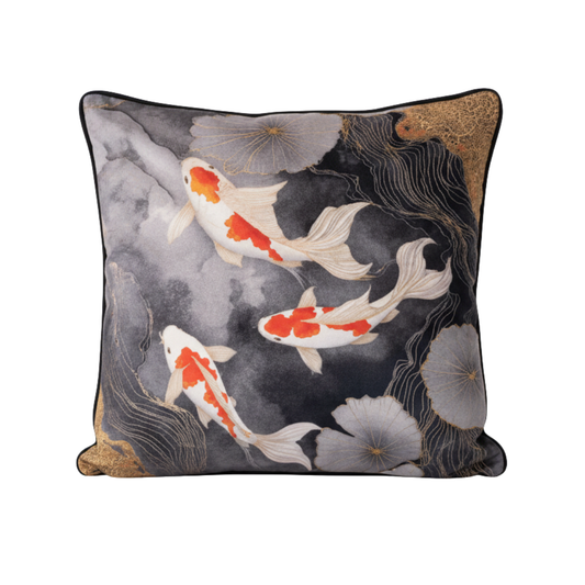 Grey River Koi Velvet Cushion - 60 x 60