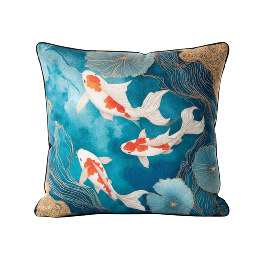 Teal River Koi Velvet Cushion - 60 x 60