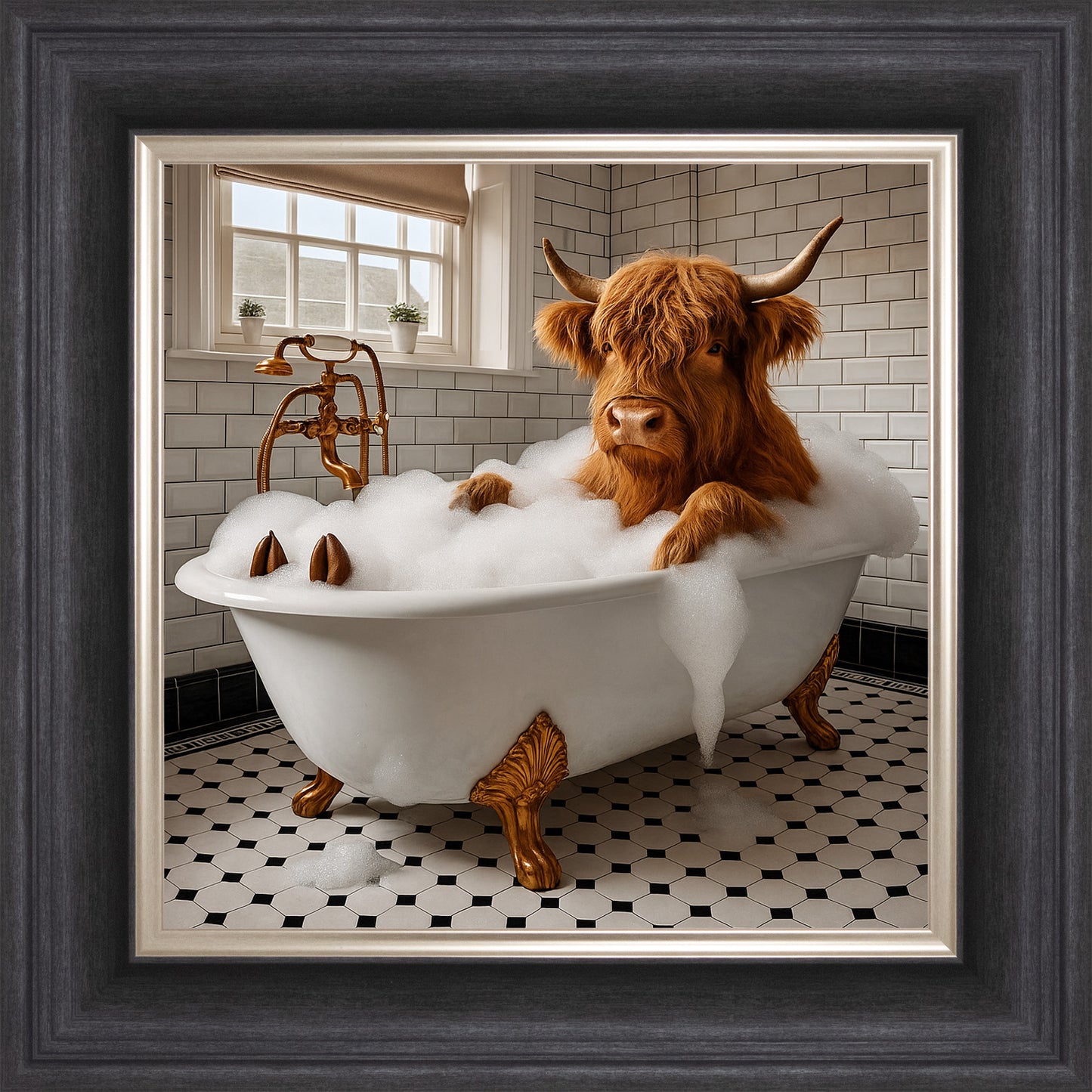 Cow Bubble Bath Framed Wall Art