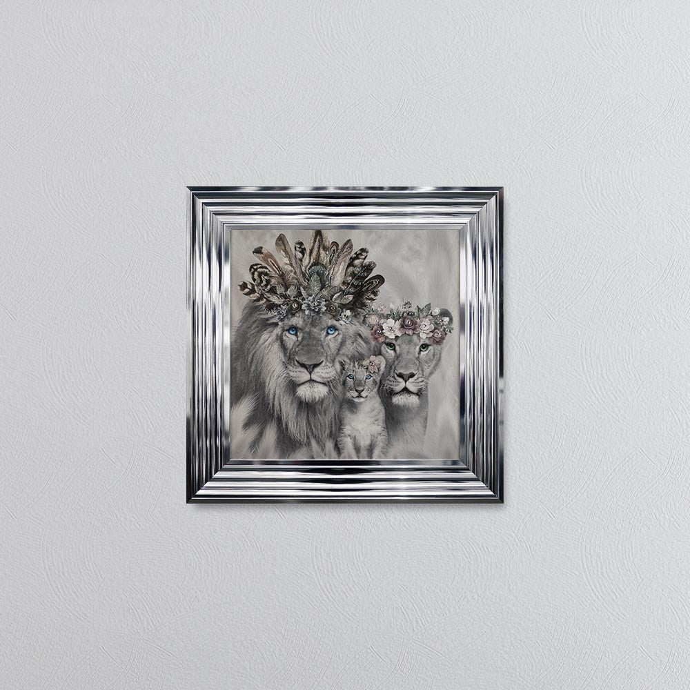 Lion Family With One Cub Framed Wall Art