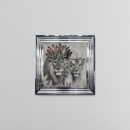 Lion Family With One Cub Framed Wall Art
