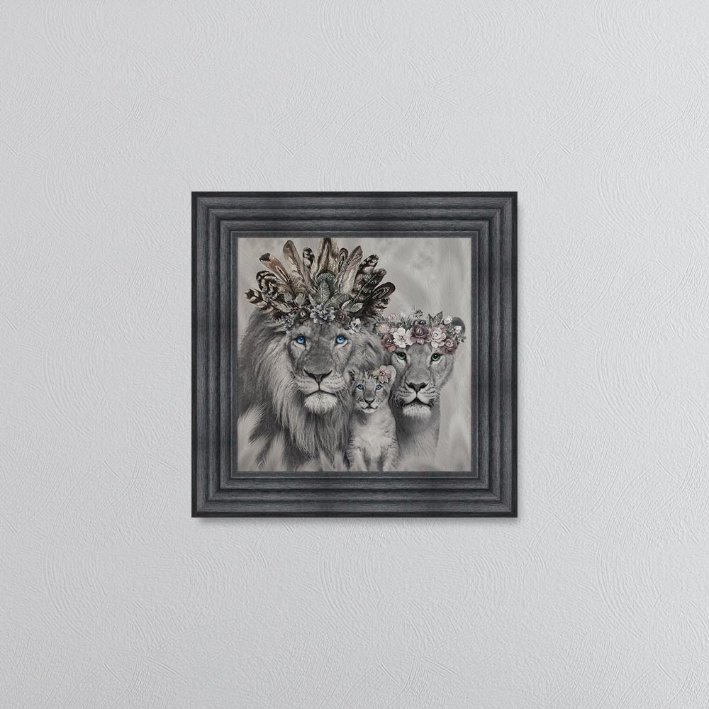 Lion Family With One Cub Framed Wall Art